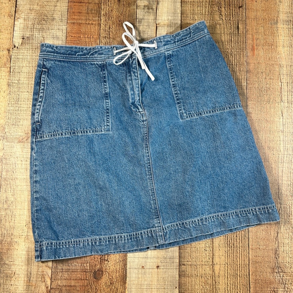 Christopher & Banks Denim A Line Skirt Womens 10 Drawstring Patch Pockets Cotton